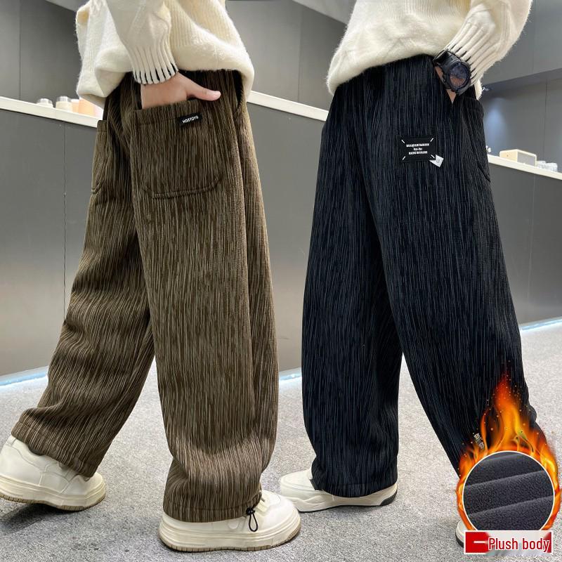 2024 Podzim/Zima Chlapecké plyšové rovné ležérní kalhoty