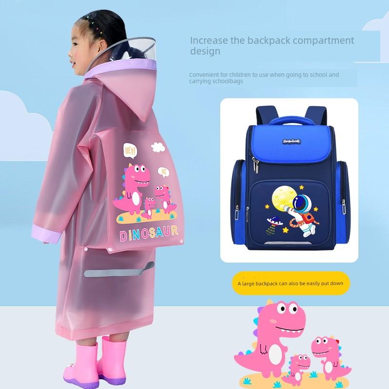Children's Raincoat Girls' Primary School Baby Boys' Waterproof School Clothes Cartoon Cute Poncho with Backpack