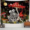 Romantic Skeleton Couple & Magic Forest Tapestry - Vibrant Mushroom, Butterfly & Starry Night Design