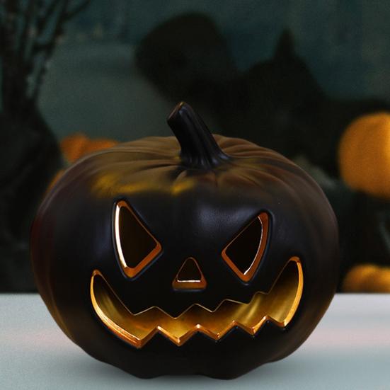 Halloween Pumpkin Light Spooky Carved Plastic Pumpkin Lantern Light-up Pumpkin Figurine for Outdoor Indoor Porch Room Decoration