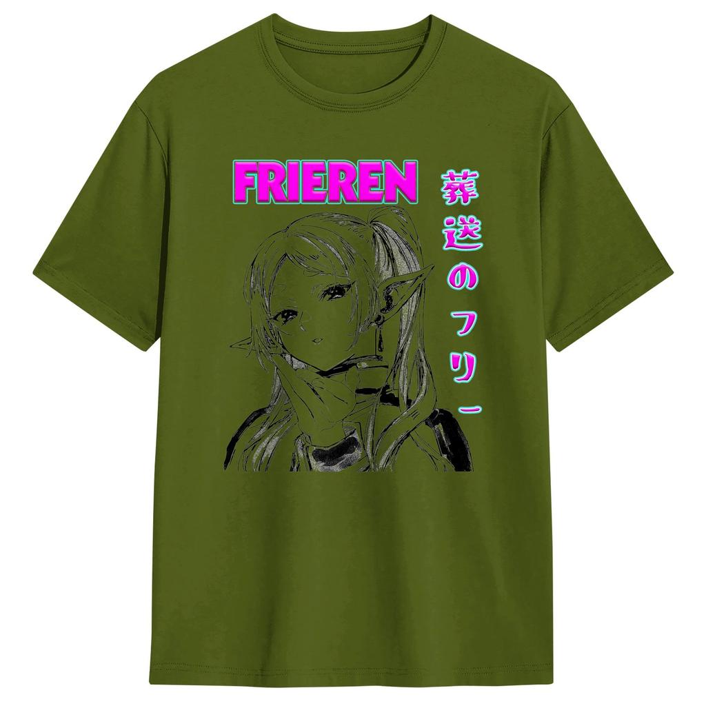 Novelty Sousou No Frieren Tshirts For Unisex Women Cotton Short Sleeve Crewneck Summer Tops Shirts