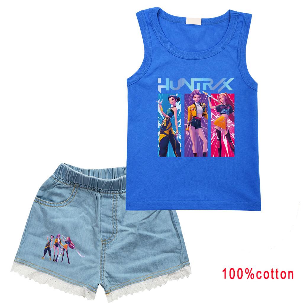 

Детский Девочки Аниме Мультфильм Суперзвезда Руми Зои Мира ПОП Певица Принт Повседневная Майка Без Рукавов Джинсовые Шорты Комплект Одежды 160cm синий