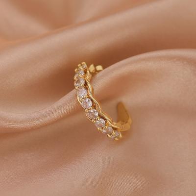 Real Gold Plated Zircon Flower Rings Luxury Personality Fashion Net Red Open Ring for Women Party Jewelry