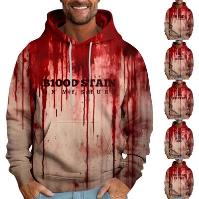 Męska luźna bluza z kapturem z nadrukiem poplamionym krwią na Halloween
