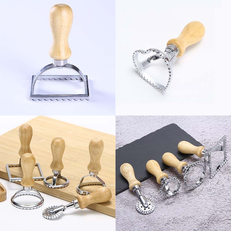 Ręczne Formy do Makaronu Domowy Krajalnik do Ravioli Forma do Wyciskania Ciastek z Drewnianą Rączką Kuchenne Narzędzie do Pieczenia na Pierogi Lasagne
