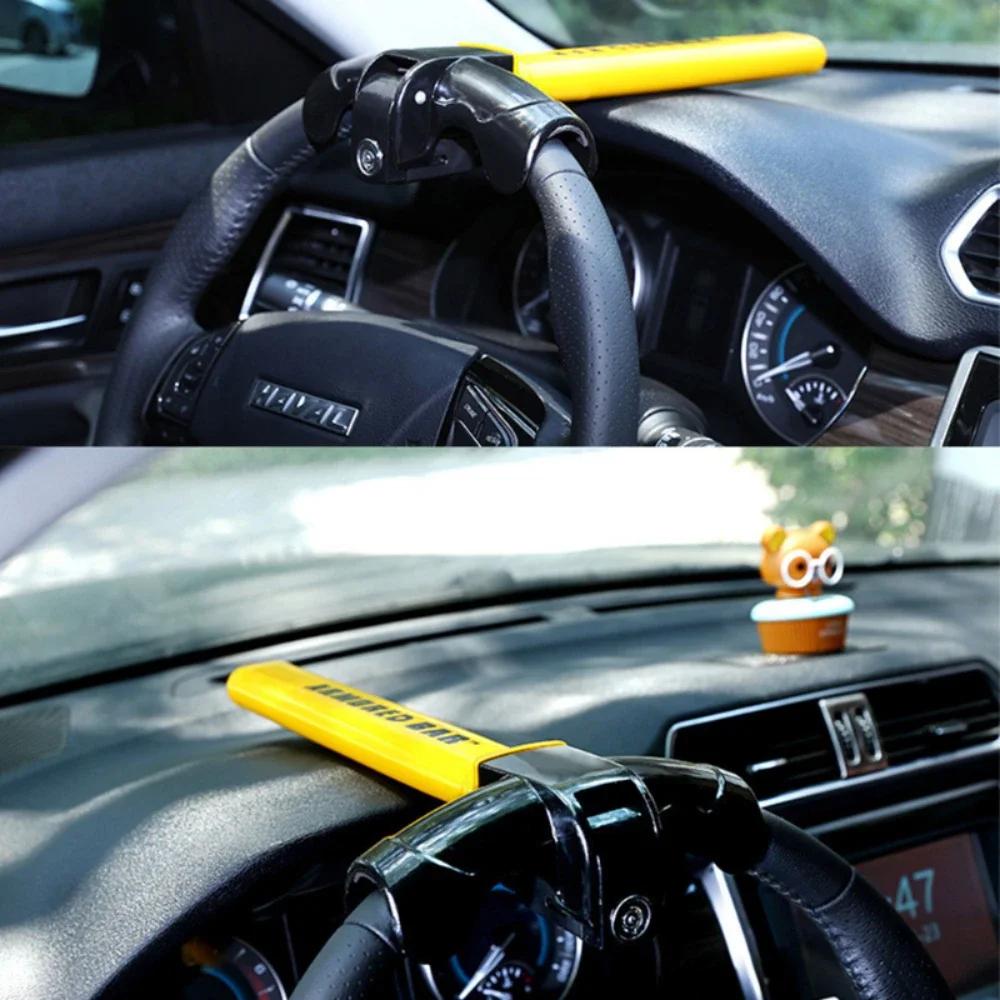 Universal Heavy-Duty Stainless Steel Car Steering Wheel Lock - Anti-Theft Rotary Security Device for Vehicles