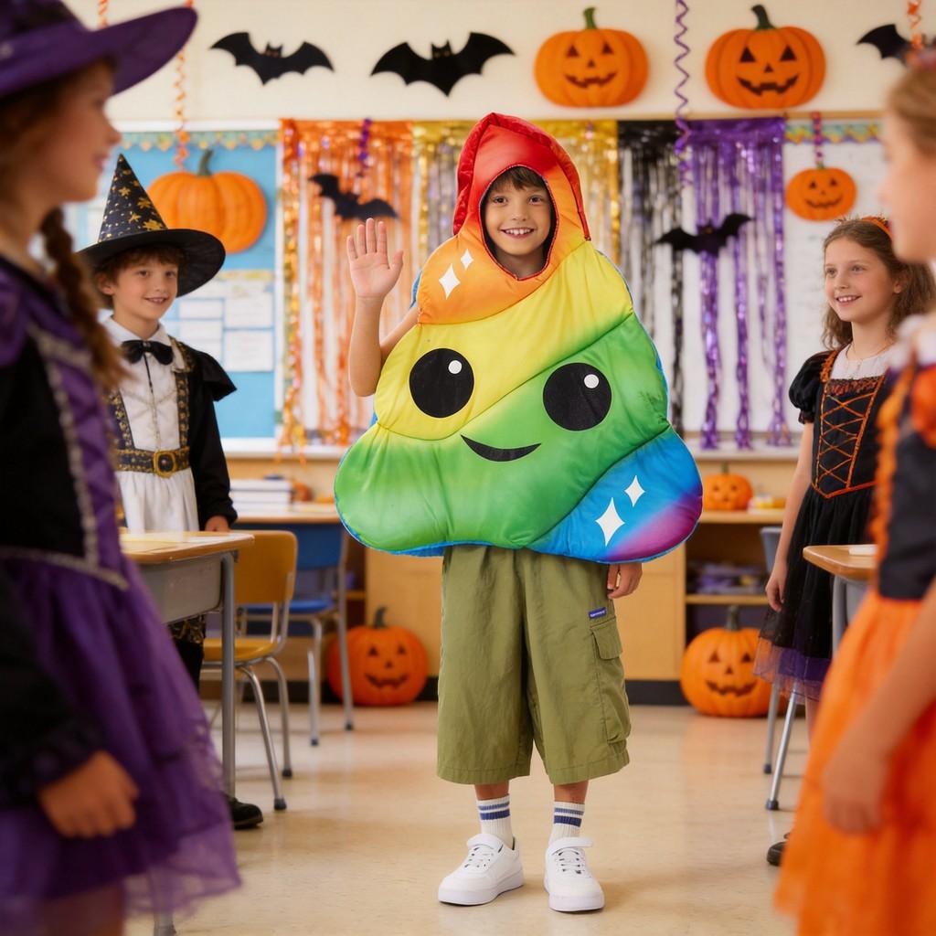 Halloween Kids Costume With Colorful Poop Design For School Events And Festive Parties