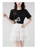 Women's Irregular Split Short-Sleeve Tee, Summer 2025, Loose Fit for Petite, Bowknot Design
