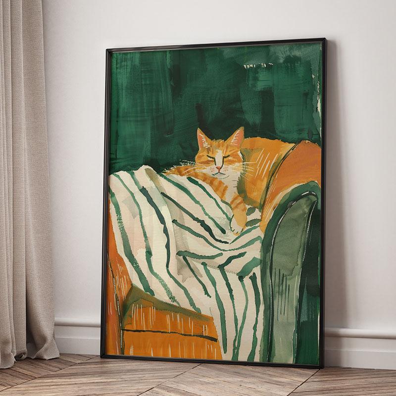Green Striped Girl Lemon Leaf Wall Art Canvas Painting Abstract Posters And Prints Hotel Bar Wall Pictures For Living Room Decor
