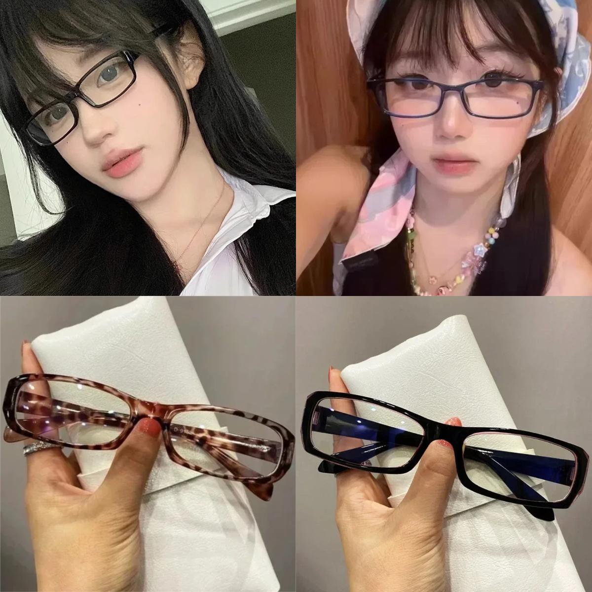 Attractive Glasses Women's Black Korean Small Square Frame Glasses Retro Eyeglasses Clear Reading Spectacle Blue Light Blocking Eyewears Gafas De Sol Mujer