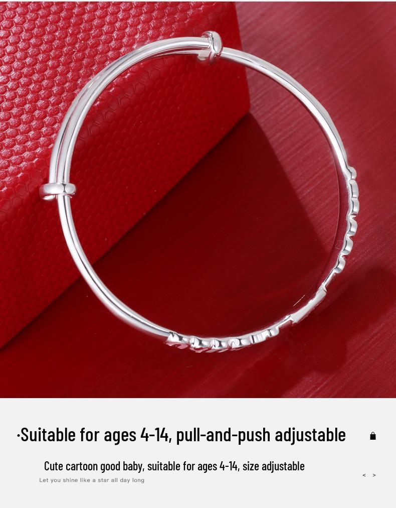 Sterling Silver Cartoon Bracelet for Girls 4-12 Years - Pink Push-Pull Design, Perfect Birthday Gift