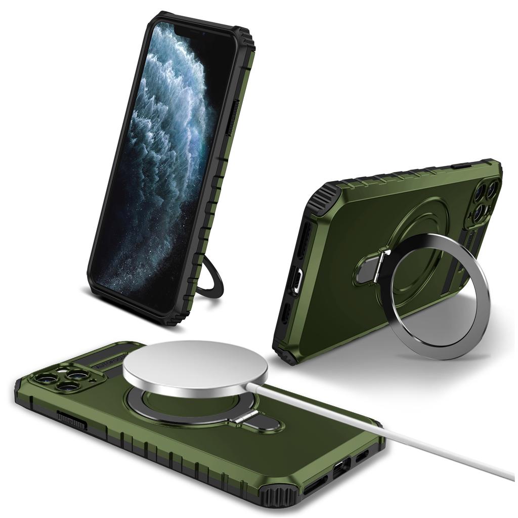 For iPhone 11 Pro Case Magnetic PC+TPU Phone Cover with Ring Kickstand