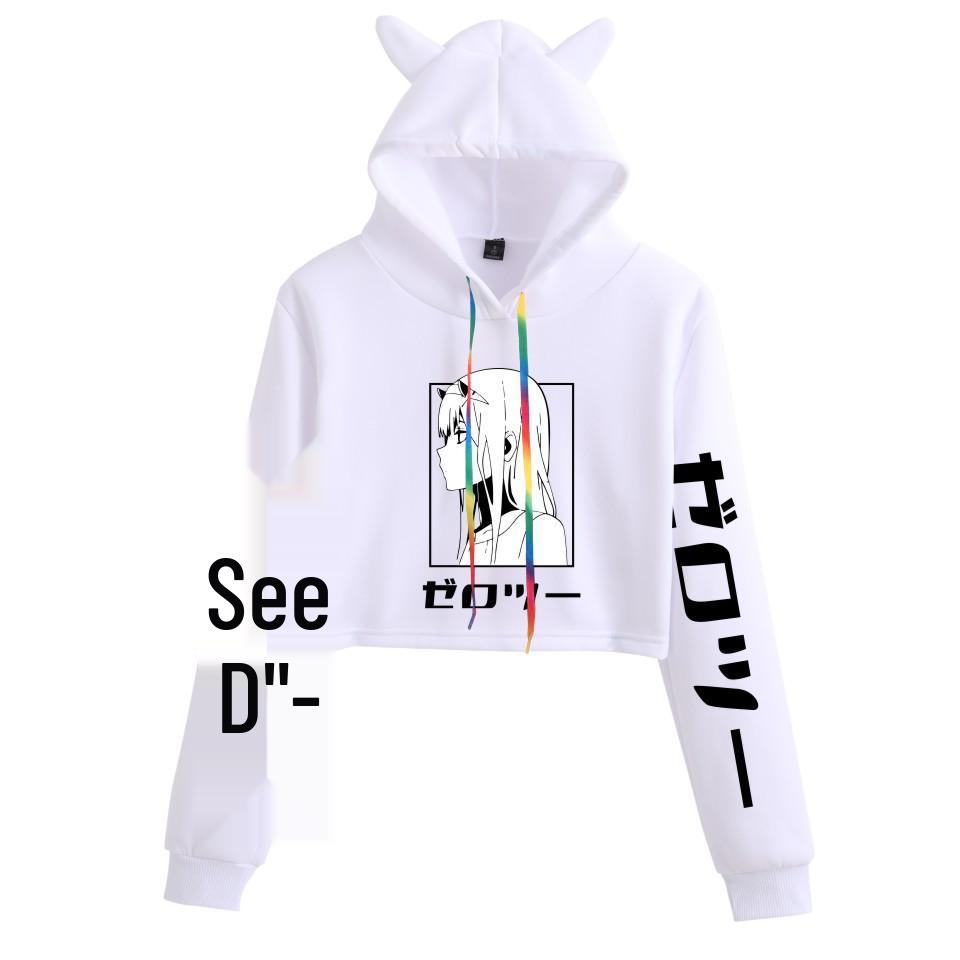 Japanese Anime Zero Two "Darling in the Franxx" Cat Ear Cropped Hoodie