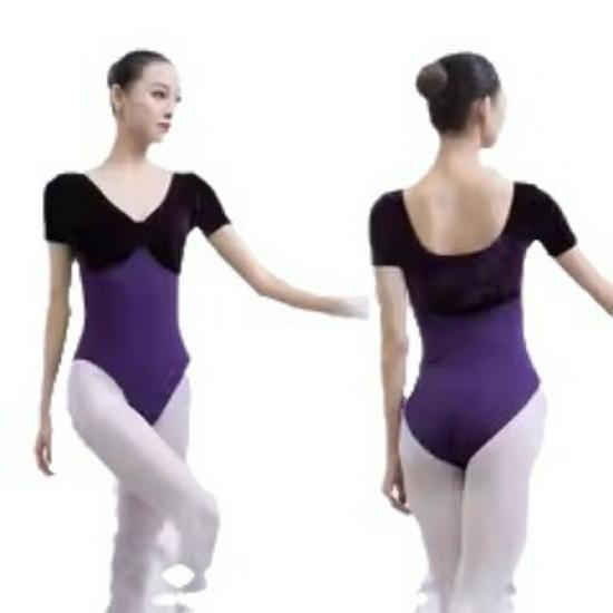 Ballet Dance Cotton & Velvet Short Sleeve Leotard for Gymnastics & Modern Dance