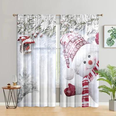 2 Pieces, Christmas Snowman Curtains -30% Blackout - Suitable for Living Room, Bedroom, Kitchen, Home Decoration