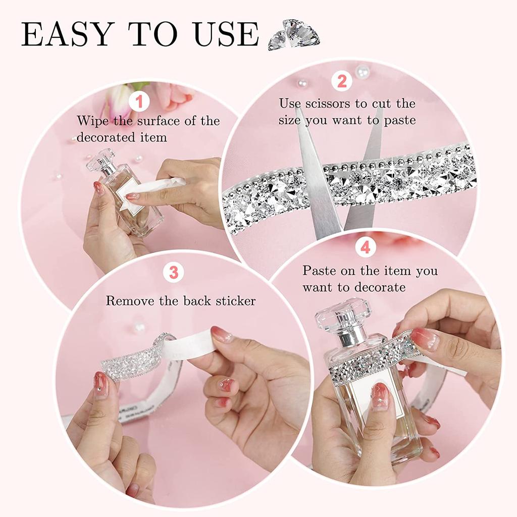 10Yard Rhinestone Ribbons Silver Self Adhesive Crystal Diamond Wrap Car Phone Bag Shoes Decoration DIY Arts Crafts Wedding Party