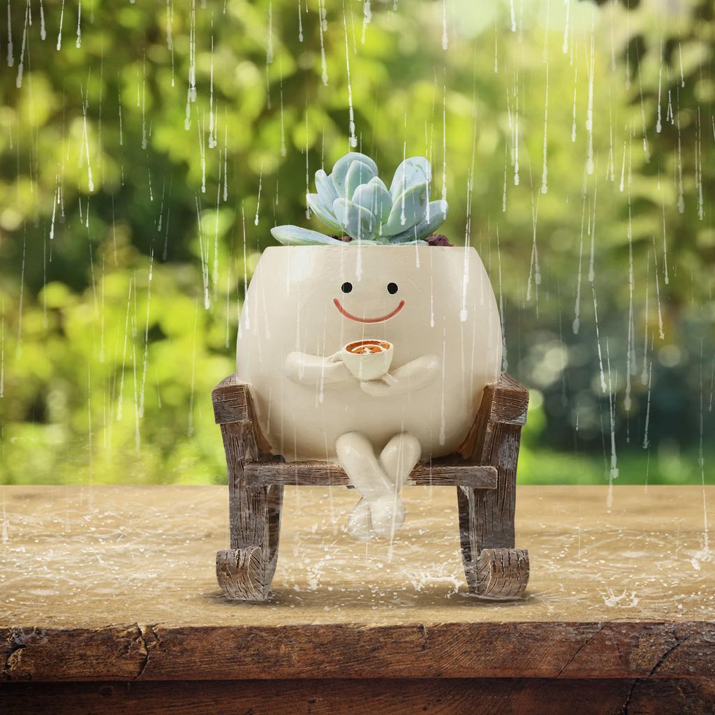 Lächeln Gesicht Pflanzgefäß für Zimmerpflanze Schaukelstuhl Pflanztopf mit Abzugsloch Lustiger kleiner Topf für Innen Außen Heimdeko Neu