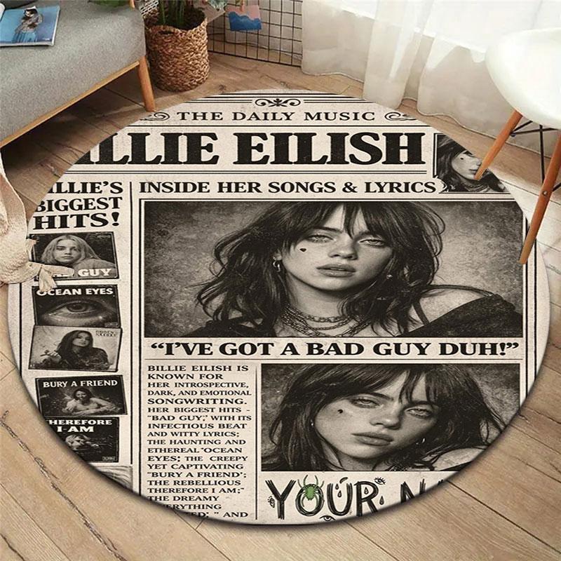 Billie Eilish Custom Name Round Area Rug,Carpet Rug for Living Room Bedroom Sofa Playroom Decor,Non-slip Floor Mat