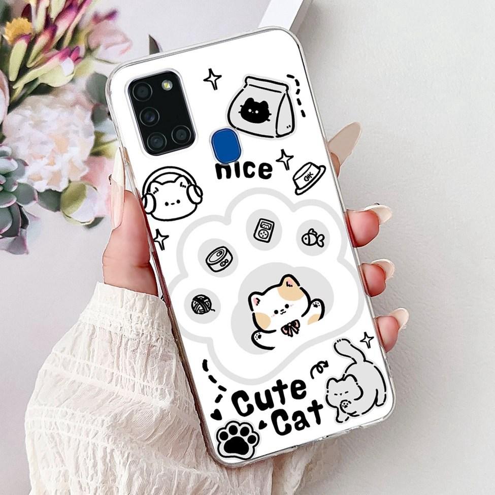 For Samsung A21s Case Cover Clear Fashion Luxury Cute Painted Back Cover For Samsung Galaxy A21s Phone Case A217F A217M A217N