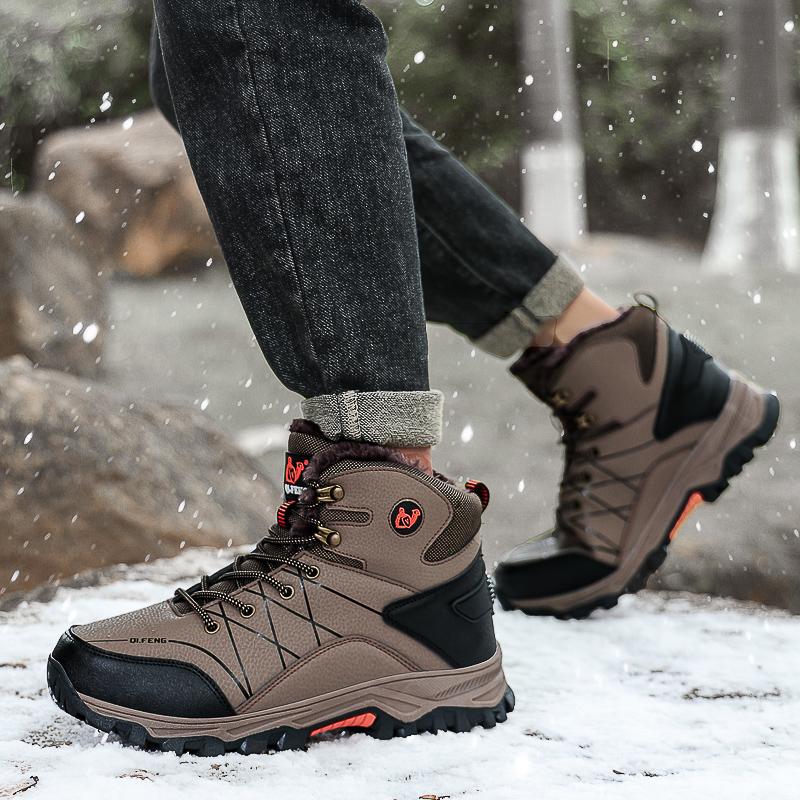 TUINANLE Men's Winter High-Top Cotton Shoes: Warm Velvet, Outdoor Mountaineering, Casual Sports Footwear.