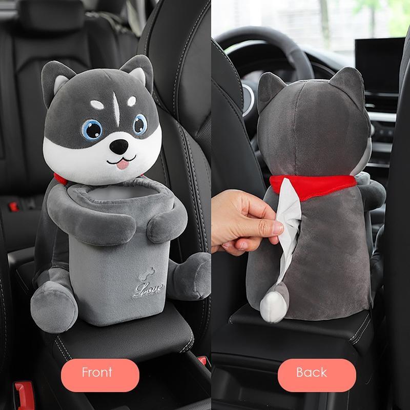 2 In1 Cute Cartoon Car Tissue Box With Ashcan Creative Plush Tissue Box Holder Auto Armrest Box Car Garbage Can for car interior