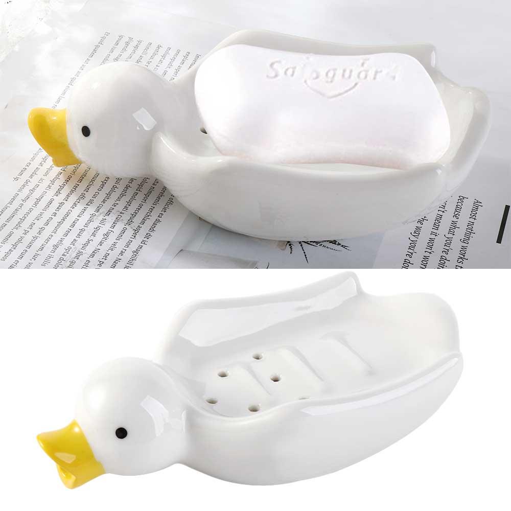 

Self Draining Duck Shape Soap Rack Ceramic Soap Dish Multi-Purpose Sink білий