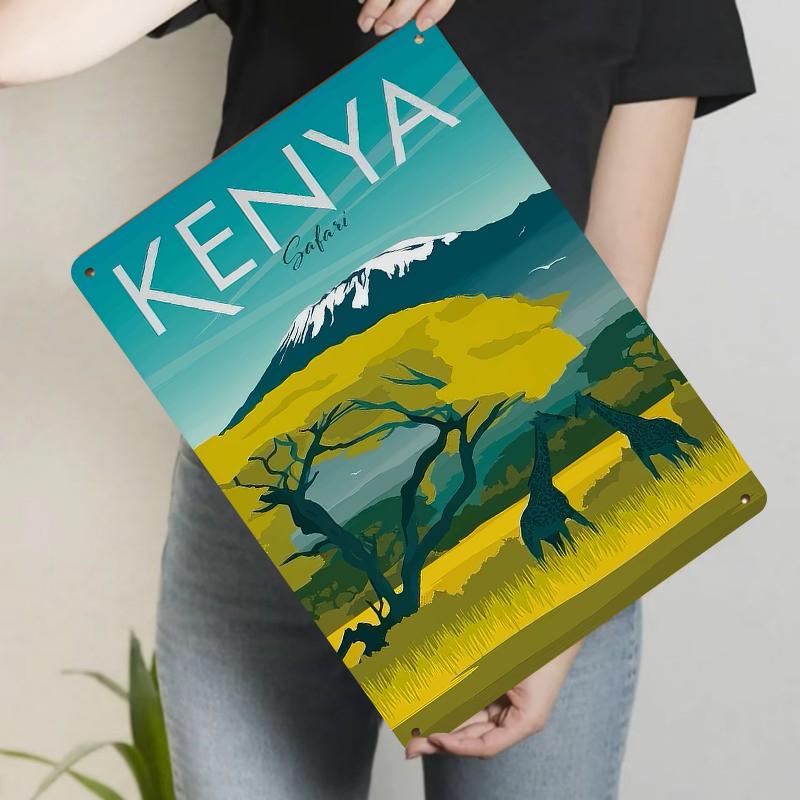 

Kenya Safari Metal Wall Art Giraffe Mountain Landscape Painting Home Decor for Living Room Bedroom 20x30cm（7.8x11.8inch）