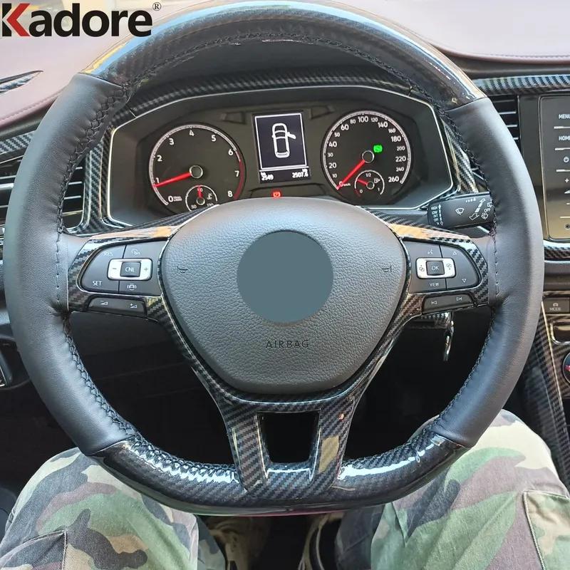 Car Steering Wheel Panel Cover Trim For Volkswagen VW T-Roc TROC 2017-    Carbon Fiber Interior Accessories