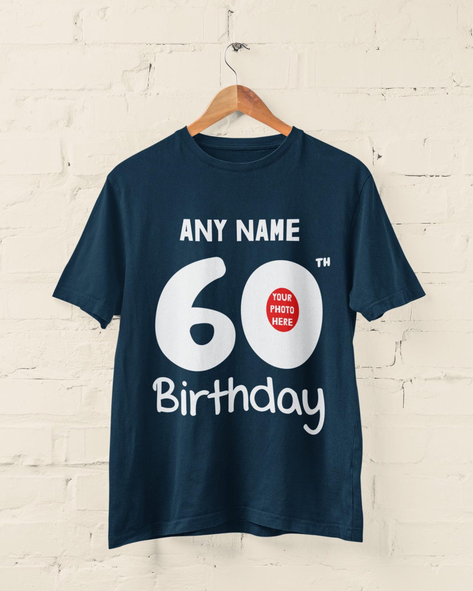 Personalised 60th Birthday T-Shirt – Custom Name & Photo Gift – Funny Milestone Birthday Tee 2XL