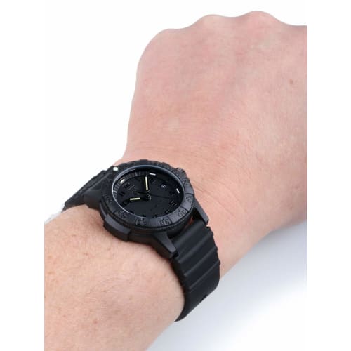 Luminox Sea Turtle Watch with Leather Back, 0300 Series, Blackout, 0301.BO, Men's