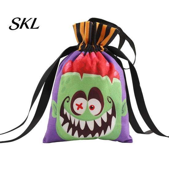 Trick Or Treat Bag Halloween Pumpkin Ghost Tote Bag, or Candy with Party Favor Double Side Print, Sturdy Reusable Gift for Kids Sided Print