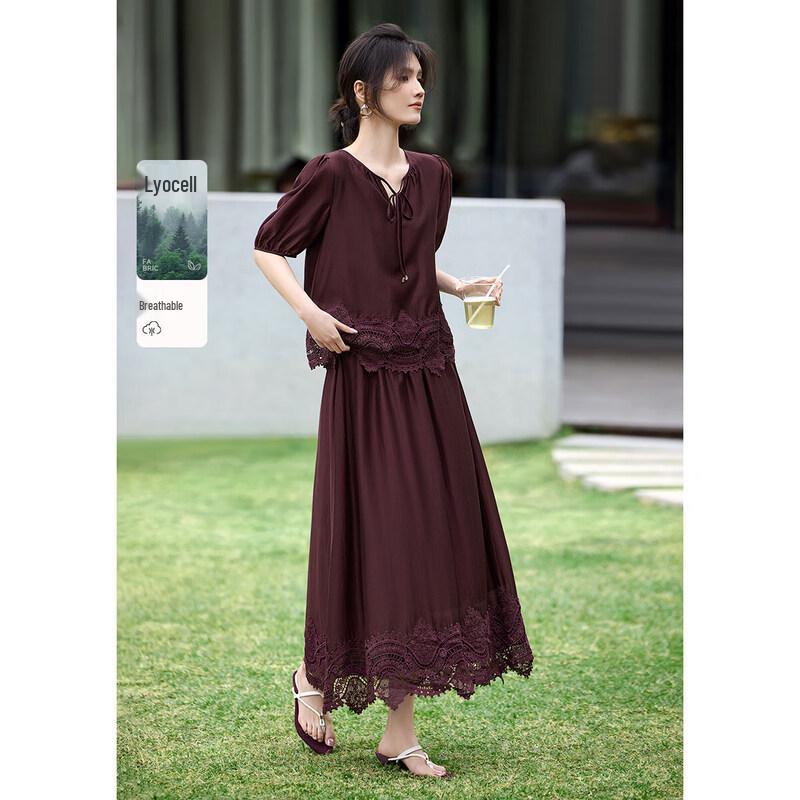 XWI Lyocell French Lace Patchwork Skirt Set L