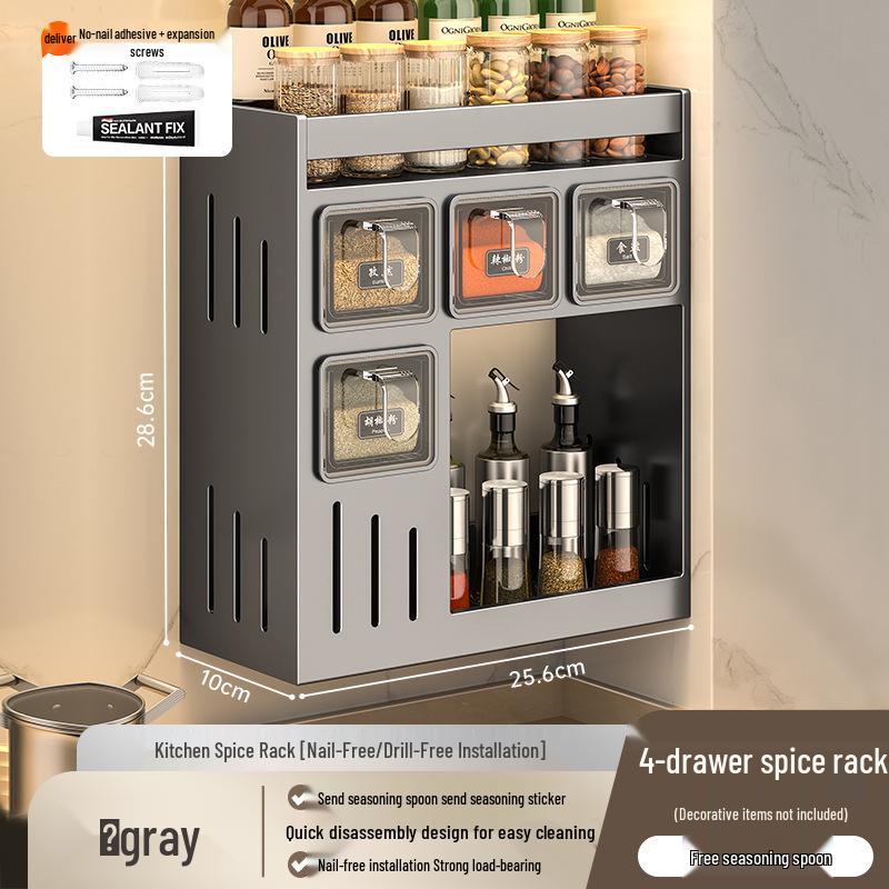 Wall-Mounted Kitchen Spice Rack: Multifunctional Organizer for Condiment Jars and Bottles
