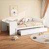 90*200cm, Low Bed, with Pull-Out Bed, with Desk, Three Shelves On the Side of the Bed, White