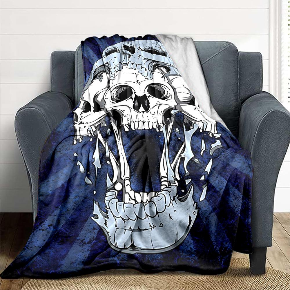 1pc Skull Blanket, Lightweight Flannel Throw Blanket For Sofa, Bed, Travel, Camping, Living Room, Office, Couch, Chair, And Bed