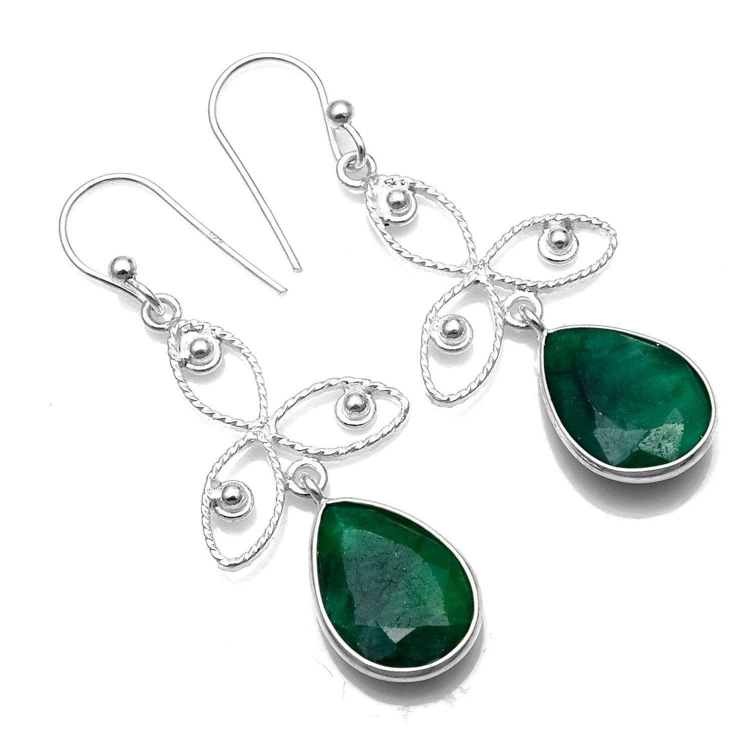 

Emerald Gemstone Earrings Solid 925 Sterling Silver Handmade Earrings Jewelry Gift For Women And Girls E-1172