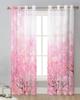 Japanese Style Cherry Blossoms Pink Flower Sheer Curtains for Living Room Decor Window Curtains Kitchen Tulle Voile Curtains