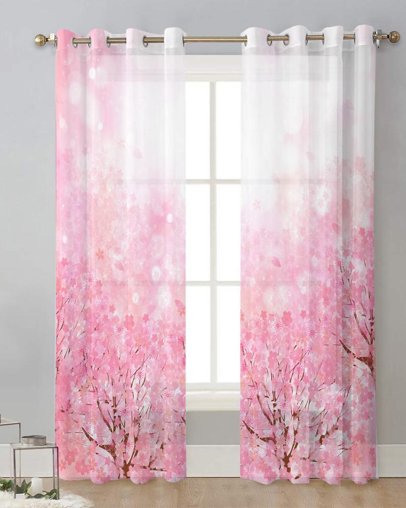 Japanese Style Cherry Blossoms Pink Flower Sheer Curtains for Living Room Decor Window Curtains Kitchen Tulle Voile Curtains