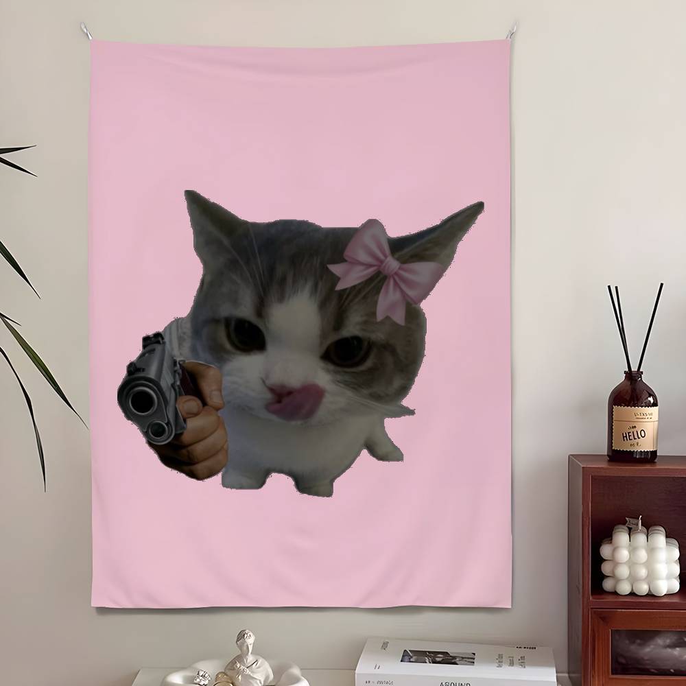 Funny Cute Cat Tapestry Bedroom Living Bar Garden Outdoor Microfiber Festival Decoration Background Art Banner