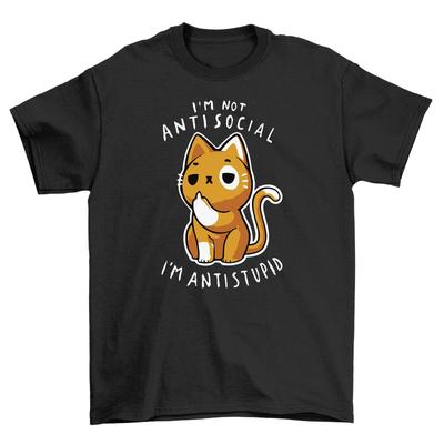 Anti Stupid Cat Graphic TShirt Funny Antisocial Quote Short Sleeve Cotton Tee for Unisex Unisex