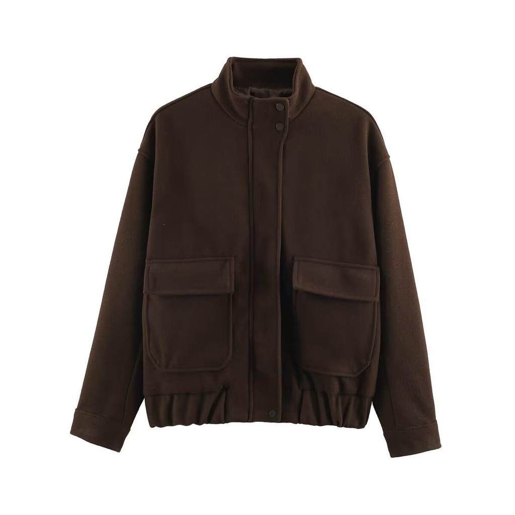 2026 Summer New European and American Cross-border Women's Fashion Three-Color Stand Tie Zipper Wool Jacket w107 8925
