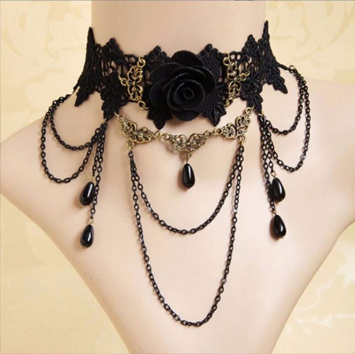 Handmade Black Lace Crystal Clavicle Necklace - European & American Popular Jewelry