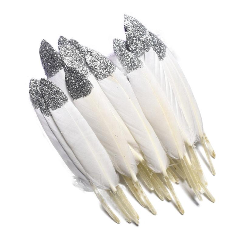 10Pcs/Lot Silver Gold Duck Feathers For Decoration Goose Feather Craft Black White Jewelry Creation Handicraft Accessories Decor