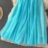 Spring And Summer Pure Color Mesh Pleated Skirt Medium Length Classic Loose And Thin Versatile High Waist Skirt
