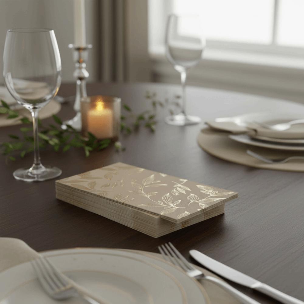 40Pcs Coffee Leaf Gold-embossed Disposable Napkin Hot Foil Stamped Party Napkin  Wedding