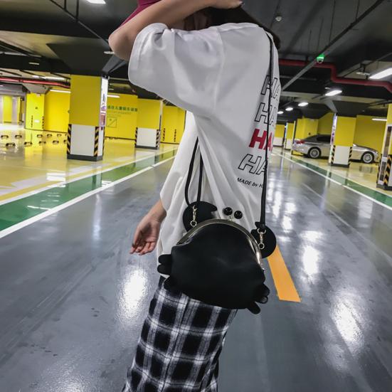 Funny Crab Shape Solid Color Lady Faux Leather Twist Lock Crossbody Shoulder Bag