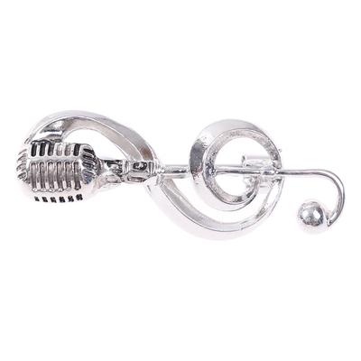 Vintage Silver Microphone Brooches Women Men Music Note Brooch Pins Gifts