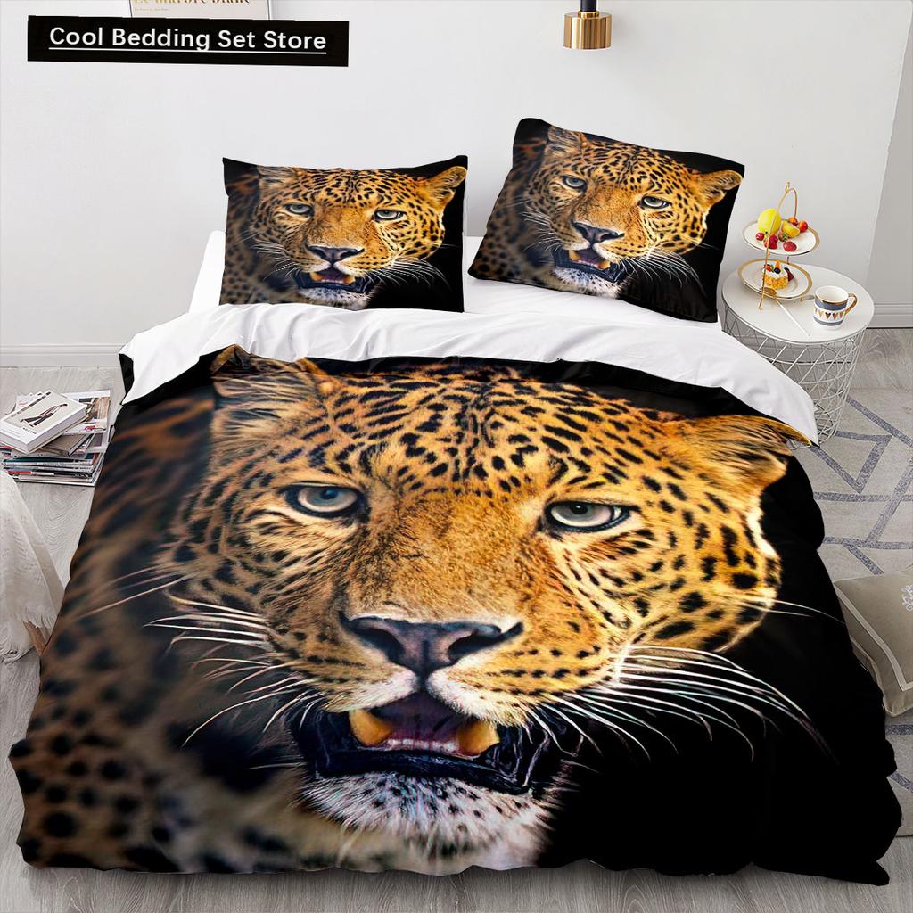 Leopard Duvet Cover King Queen Size Brown Cheetah Bedding Set for Kids Teens Adults Wild Animal 2/3pcs Polyester Comforter Cover