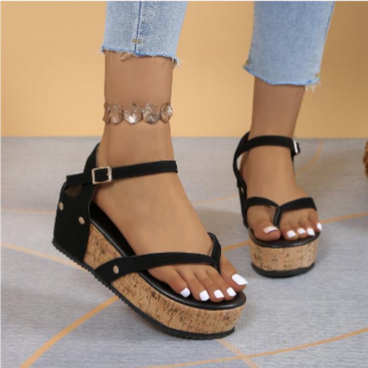 Stil Übersee Damen Übergröße Zehensandalen mit dekorativen Nägeln, Sommer Europäisch und Amerikanisch Keilabsatz, Dicke Sohle