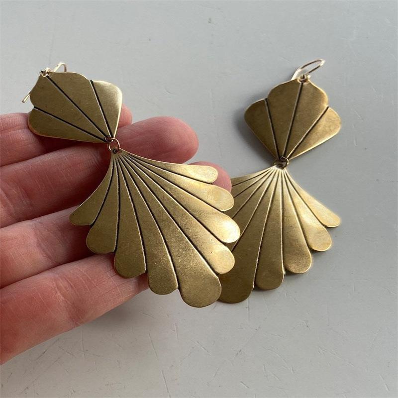 

Retro Bohemian Leaves Ethnic Fan Shape Earrings золотий